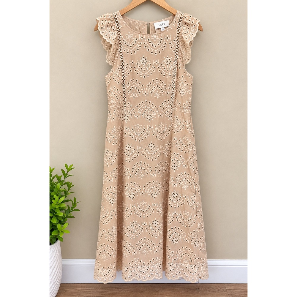 Sam Edelman Cottagecore Eyelet Ruffle Sleeve Midi Dress XL Feminine Boho Wedding